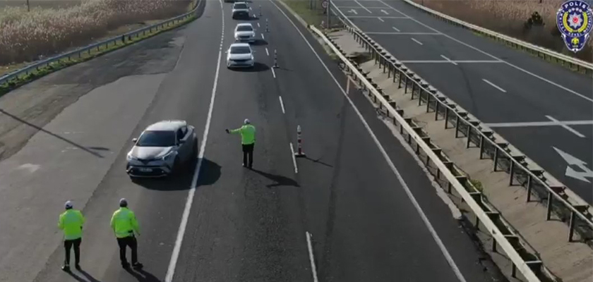 Tekirdağ Bölge Trafik Denetleme Şube Müdürlüğü ekipleri dron destekli denetleme yaptı