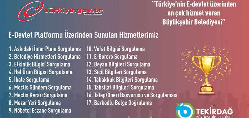 TEKİRDAĞ BÜYÜKŞEHİR BELEDİYESİ DEVLET ENTEGRASYONUNDA BİRİNCİ SIRADA