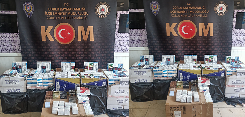 Çorlu ilçesinde polisin yaptığı operasyonda kaçak sigara ele geçirildi