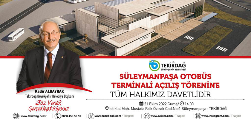 SÜLEYMANPAŞA OTOBÜS TERMİNALİ 21 EKİM’DE TÖRENLE AÇILIYOR